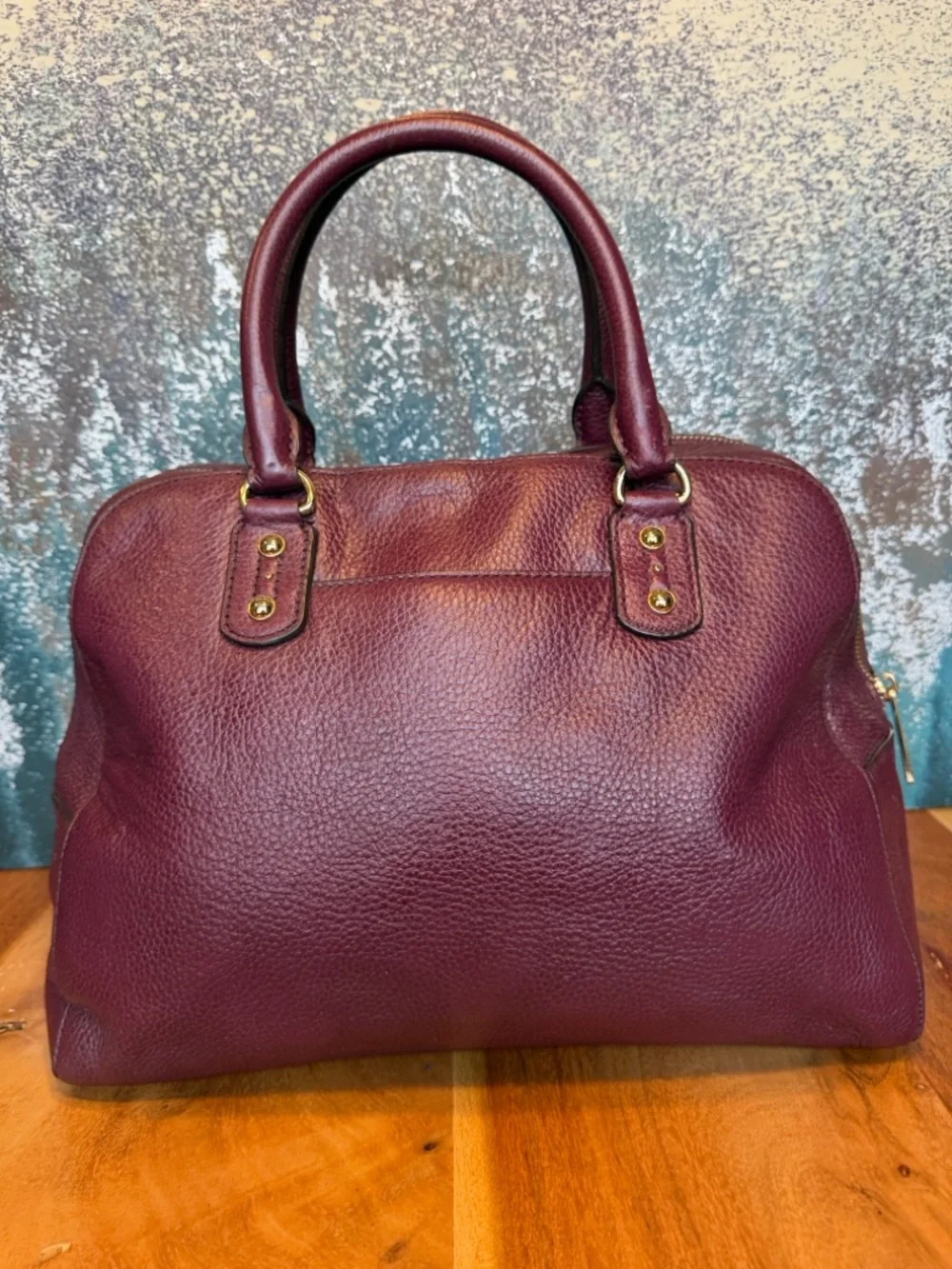 Michael Michael Kors Y2K Pebbled Leather Satchel Crossbody Purple/Gold (GUC) - Picture 9 of 17